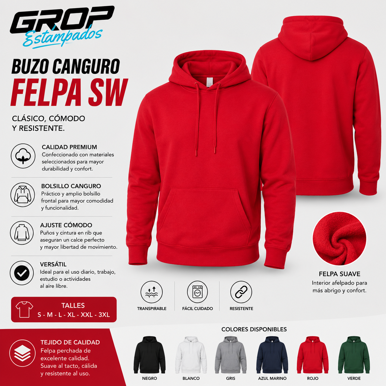 Canguro Felpa SW Rojo