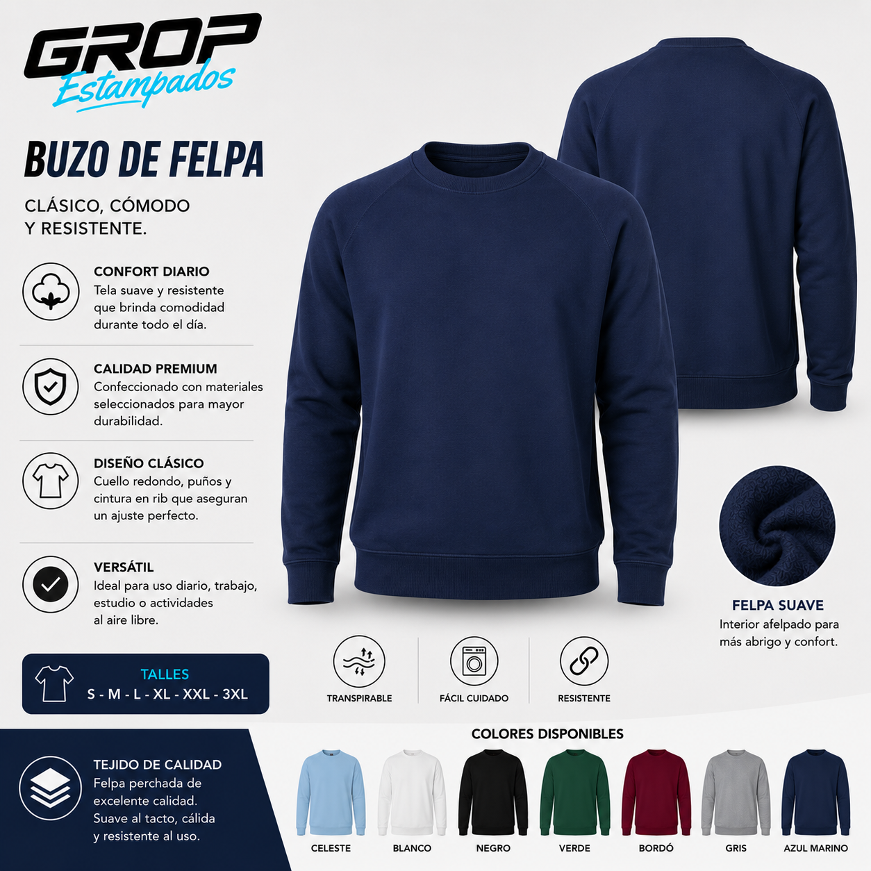 Buzo De Felpa Sw Azul Marino