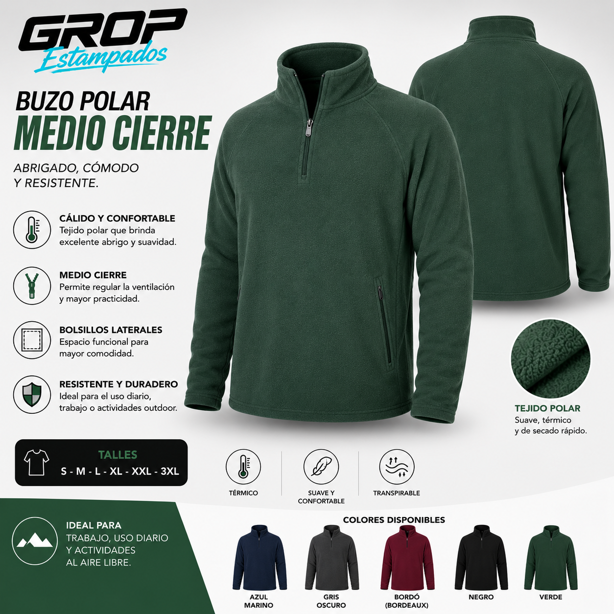 Buzo Polar medio cierre SW Verde